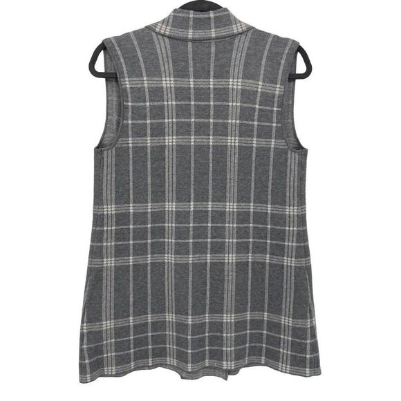 Marled Double Breasted Button Front Collared Plaid Vest Gray/White Medium NWT - Picture 5 of 9